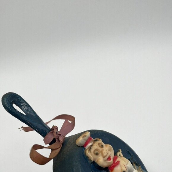 Vintage HOLT Painted Blue Mini Cast Iron Skillet Fry Pan Decorative Pig Ribbon - Picture 5 of 6